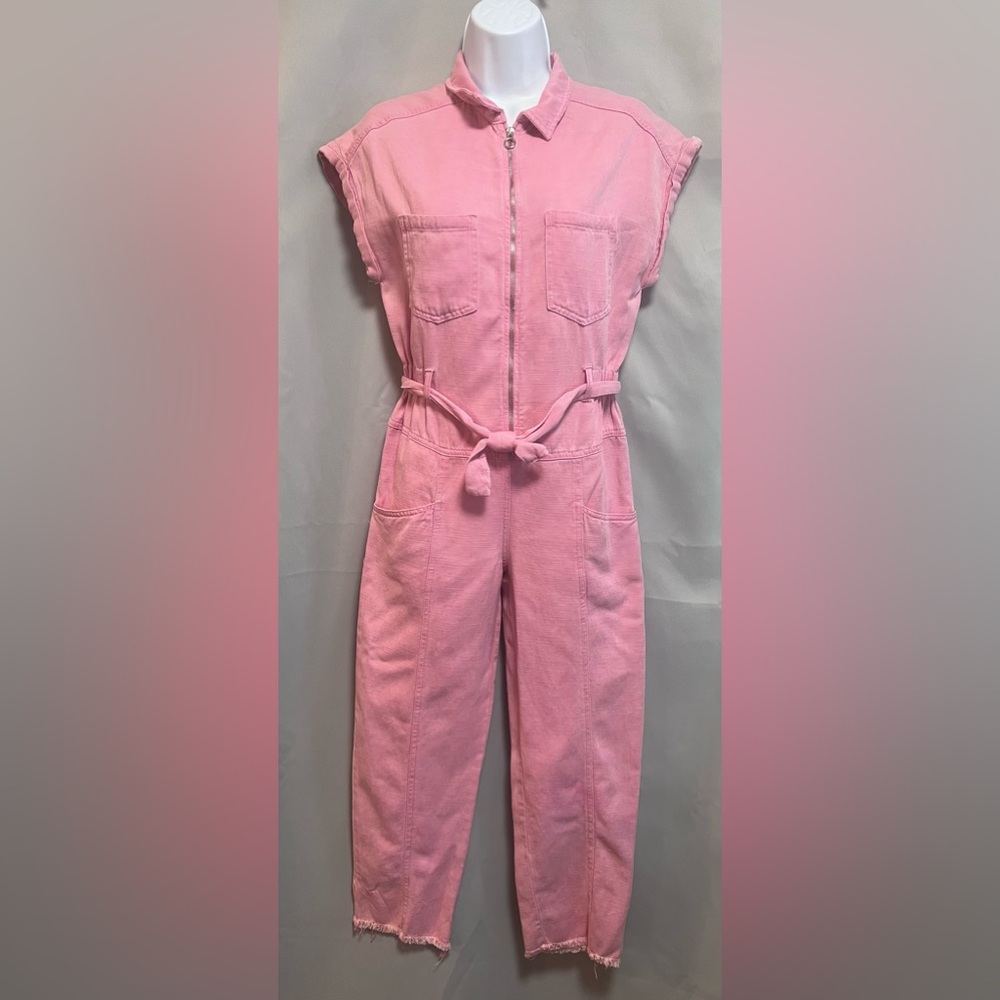 Zara Worker Jumpsuit Girls 11/12 Youth‎ Pink Belted Straight Leg Denim